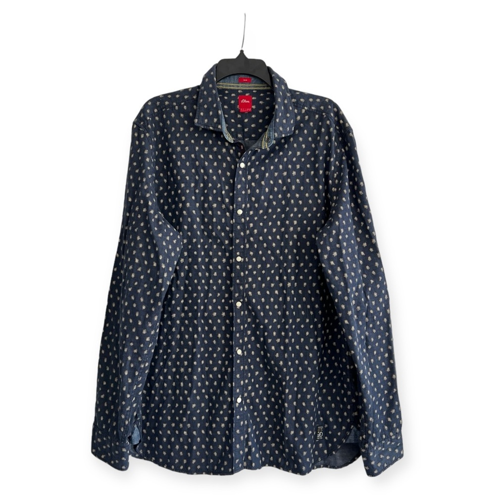 s.Oliver Slim Fit Shirt with All-Over Print, Denim Shirt, Size XL EXCELLENT!